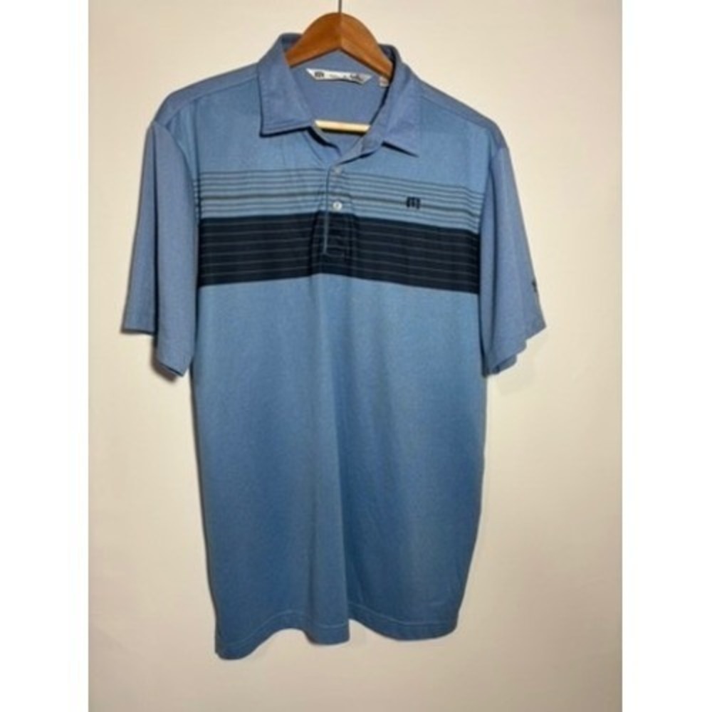 Travis‎ Mathew Mens Golf Polo Shirt Blue Stripe Size Large Logo